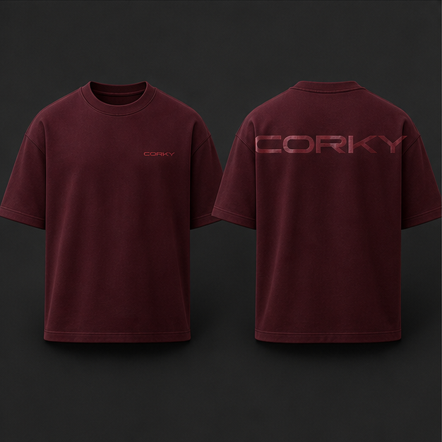 T-shirt Corky bordeaux con wordmark tono su tono sulle spalle