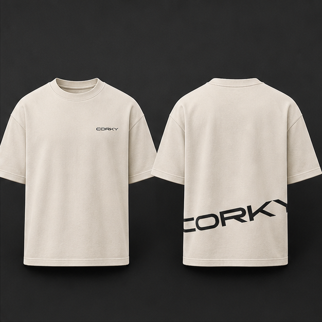 T-shirt Corky color bone con wordmark laterale avvolgente